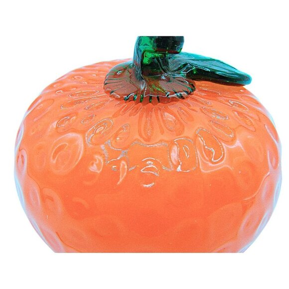 Vintage Murano Glass Orange Fruit Decor Stem Leaf Dimples Bright Orange 3x3" - Picture 10 of 12